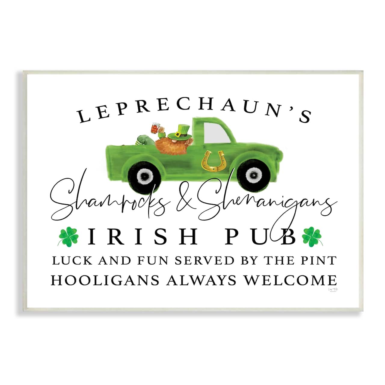 Stupell Industries Irish Pub Whimsical Leprechaun Green Shamrock Details Canvas Wall Art